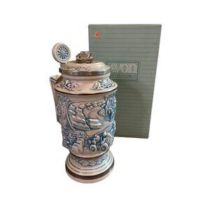 1989 Avon Racing Car Stein Ceramic Pewter Lid Collector Mug w/ Box Vintage  7 in
